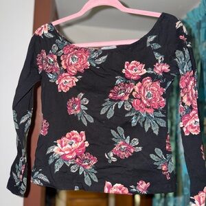 Floral Black and Pink Off the Shoulder Women's Top